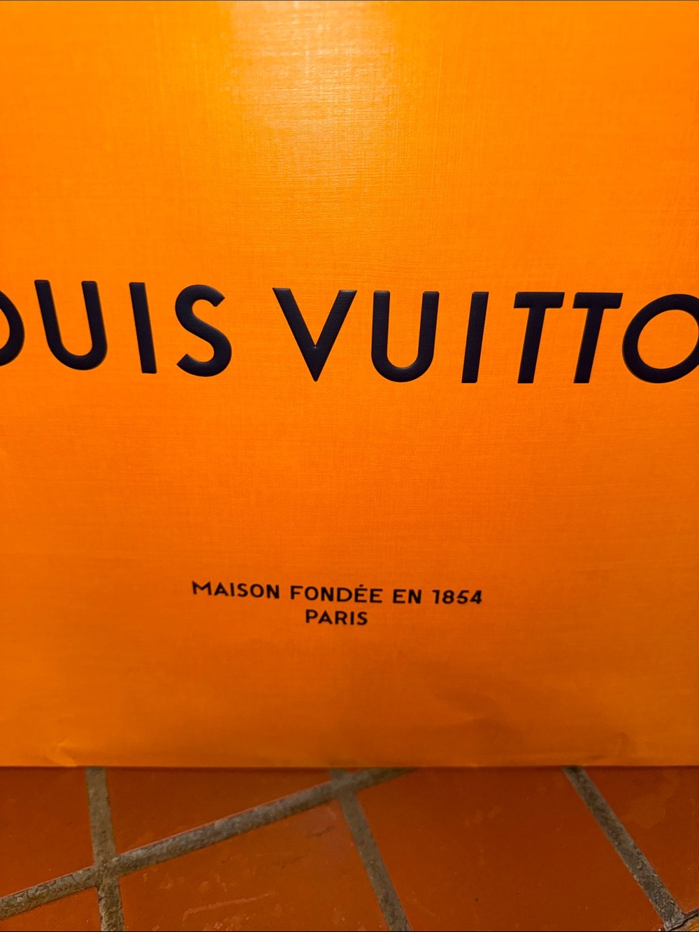 Louis Vuitton Orange Shopping Bag with Blue Handles extra large - Picture 2 of 3
